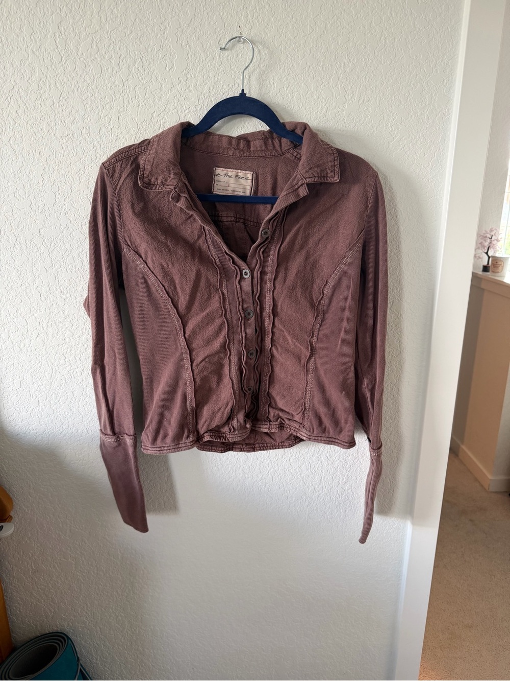 We The Free Button-Front Mauve Long Sleeve Lightweight Top